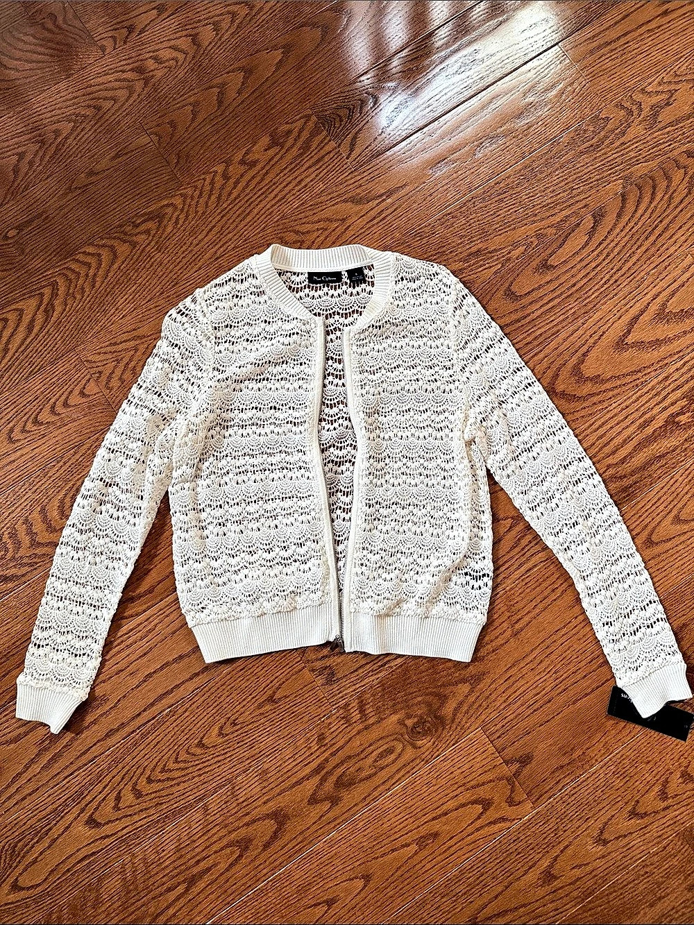 Nue Options Crochet Zip Cardigan Cream Size Small NWT